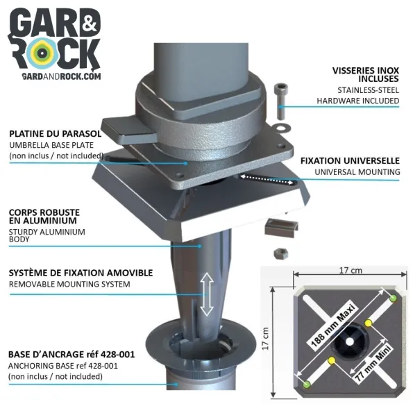 Fixation durable pour parasol près piscine enfant, protection solaire pour zones de jeu