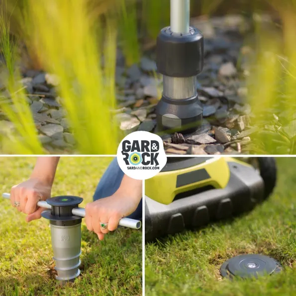 Abnehmbarer Gard&Rock-Schirmständer, bodenbündig auf Rasen, Mulch oder Terrasse, stabil und robust